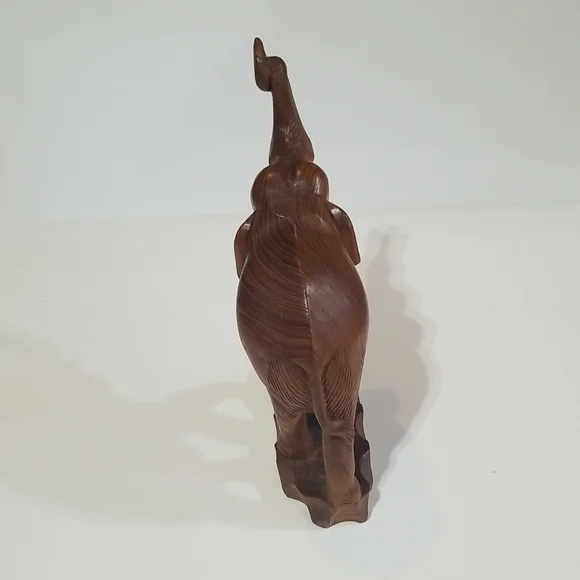 VINTAGE 14" Wooden Chunky Trunks Up Elephant on Attached Base - Picture 2 of 11
